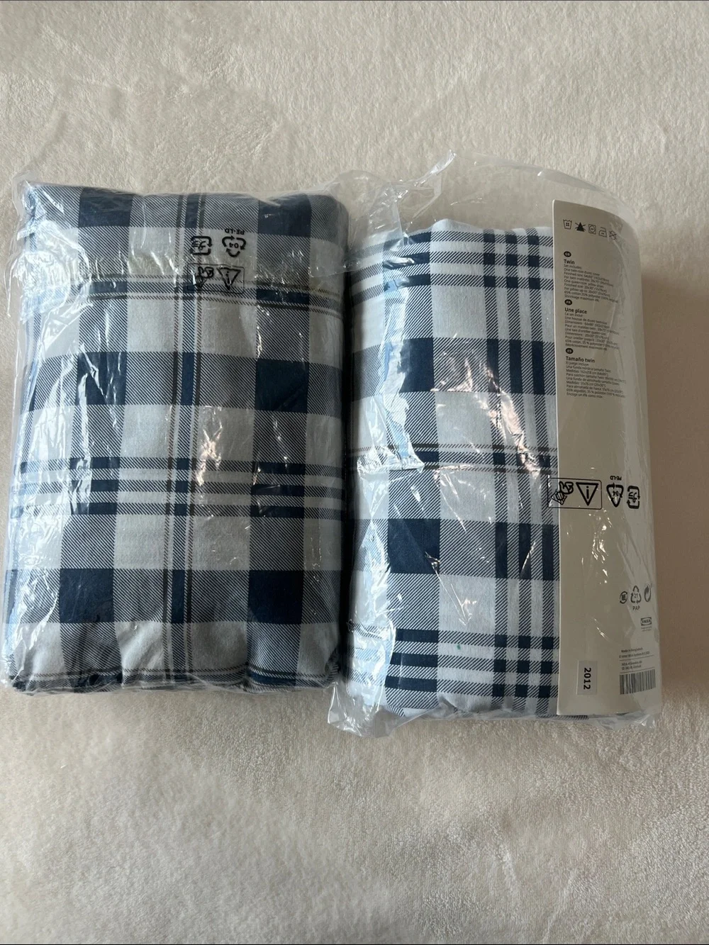 Set of 2, SPIKVALLMO Twin Duvet Cover Set - Navy & White Plaid